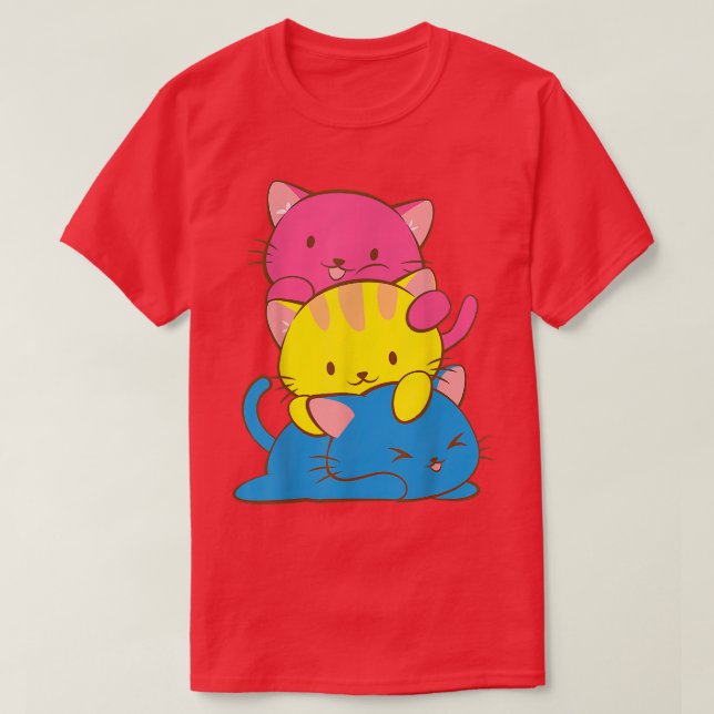Panseual Kawaii Cat Anime, Pan Pride Art Cute  T-Shirt (Design Front)