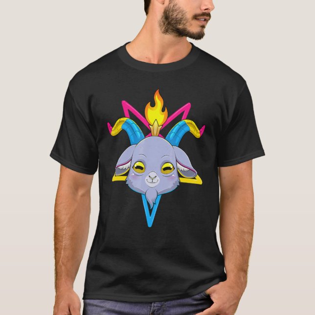 Pansexual Baphomet Satan Goat Head Lgbt Pan Pride  T-Shirt (Front)