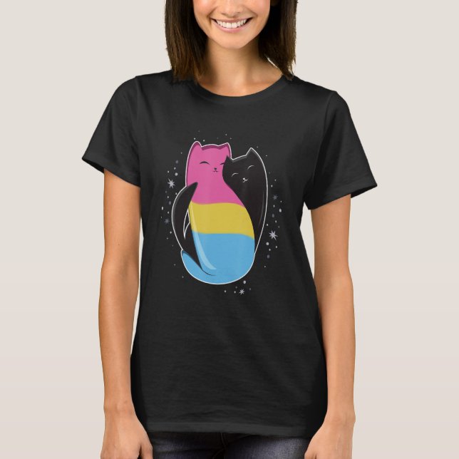 Pansexual Cat LGBT Gay Pan Pride Flag Black Cat Yi T-Shirt (Front)