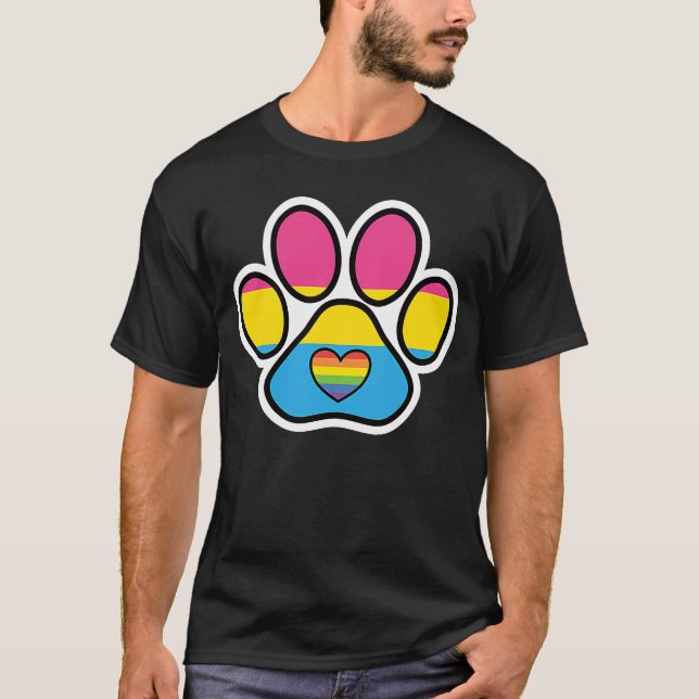 Pansexual Dog Paw Print LGBTQ Pan Pride Flag Furry T-Shirt (Front)
