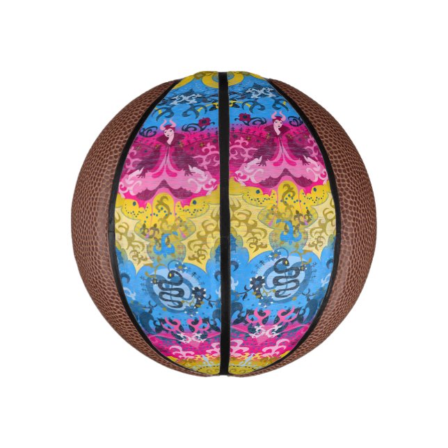 Pansexual Dragon Damask - Pride Flag Colours Mini Basketball (Vertical)