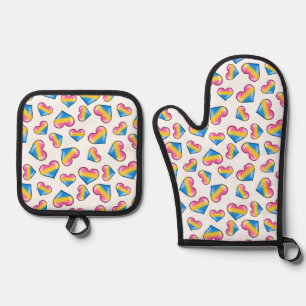 Pansexual Flag Hearts - White Oven Mitt & Pot Holder Set