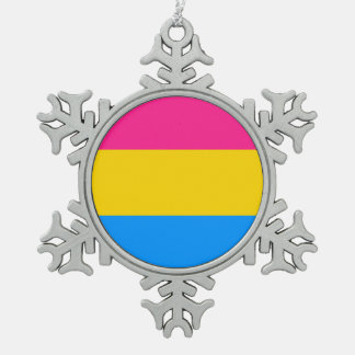 Pansexual flag snowflake pewter christmas ornament