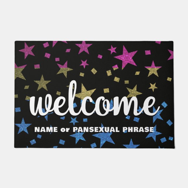 Pansexual Gay Pride Glitter Stars New Home Welcome Doormat (Front)