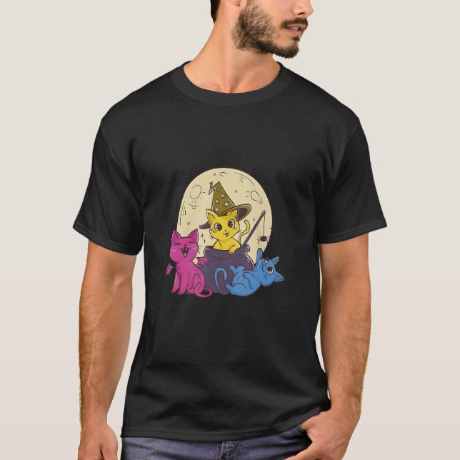 Pansexual Halloween Cat Costume Witch Kitty LGBT P T-Shirt (Front)