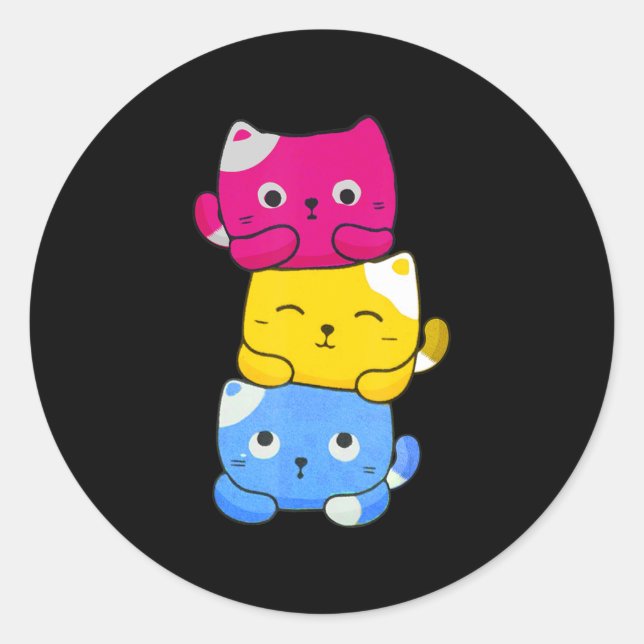 Pansexual Kawaii Cat Anime Art Cute Pan Pride LGBT Classic Round Sticker (Front)
