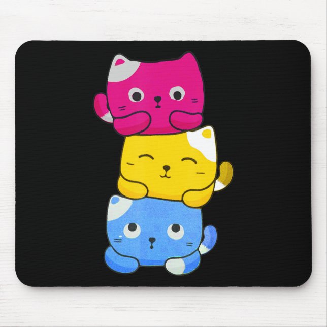 Pansexual Kawaii Cat Anime Art Cute Pan Pride LGBT Mouse Mat (Front)