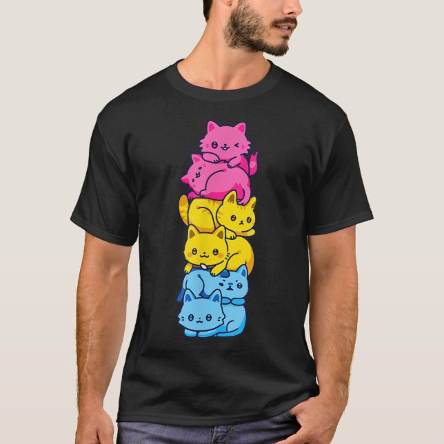Pansexual Pride Cat LGBT Pan Flag Nonbinary Cute C T-Shirt (Front)