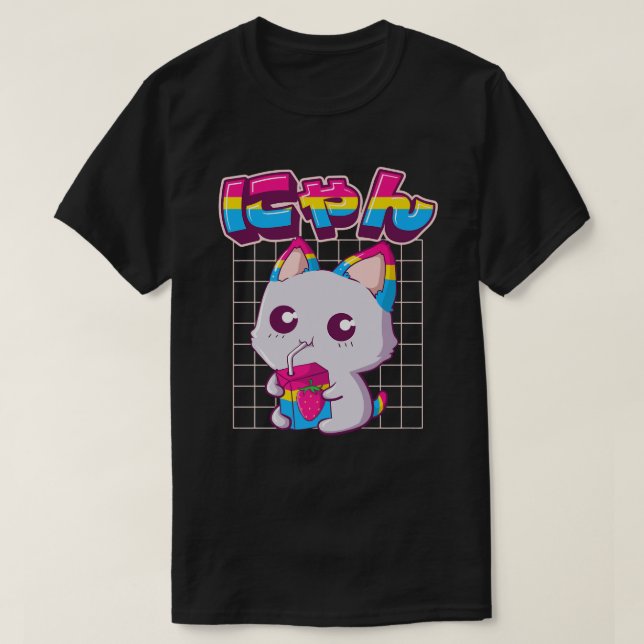 Pansexual Pride Kawaii Cat Strawberry Milk Pansexu T-Shirt (Design Front)