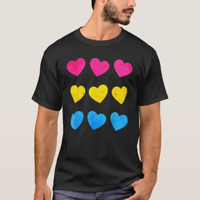 Pansexual Pride Pan Flag Hearts Subtle LGBTQ T-Shirt (Front)