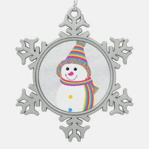 Pansexual Pride Pan Flag Snowman Snowperson Snowflake Pewter Christmas Ornament