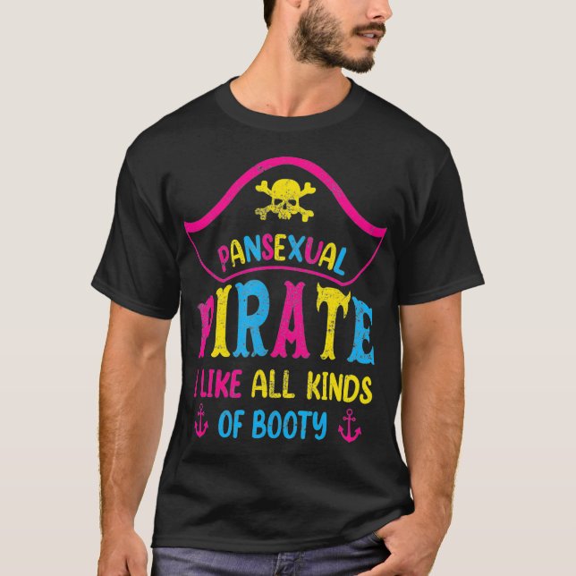 Pansexual Pride Pirate LGBTQ Month Pans Flag Colou T-Shirt (Front)