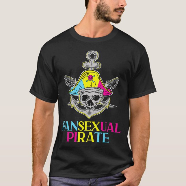 Pansexual Pride Pirate LGBTQ Month Pans Flag Colou T-Shirt (Front)
