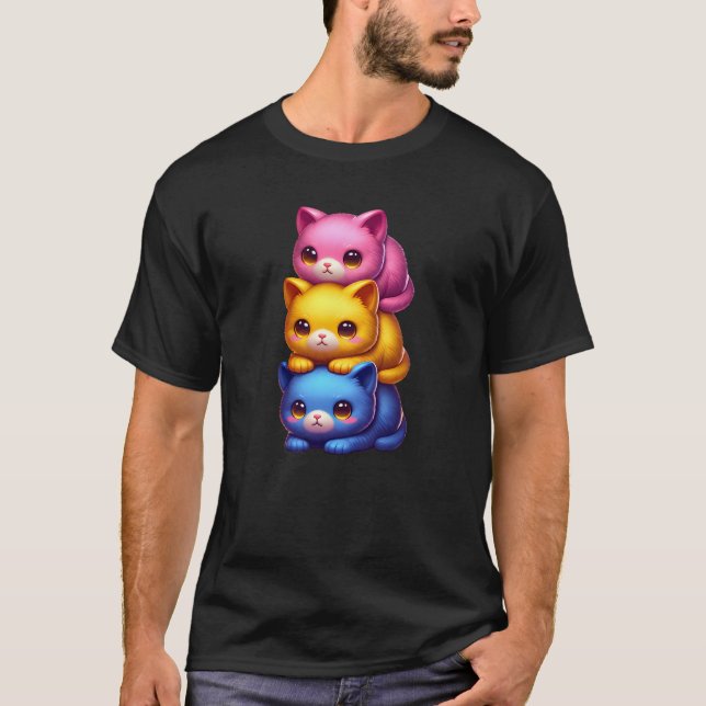 Pansexual Pride Queer LGBT Kawaii Cats Kittens T-Shirt (Front)