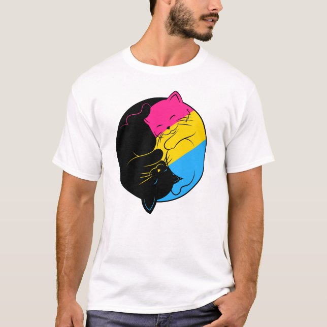 Pansexual Pride Queer LGBT Yin Yang Cats Kittens T-Shirt (Front)