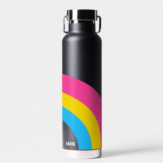 Pansexual Pride Rainbow Flag Cool Personalised Water Bottle (Front)