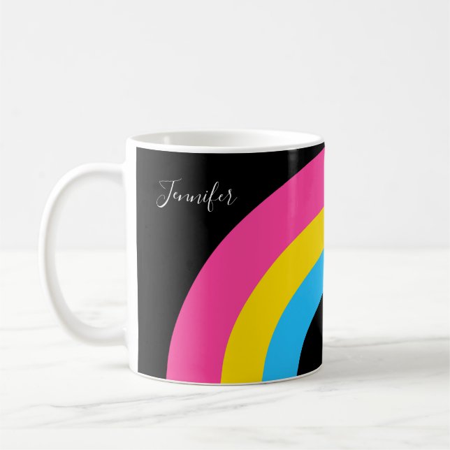 Pansexual Pride Rainbow Flag Pretty Monogram Coffee Mug (Left)