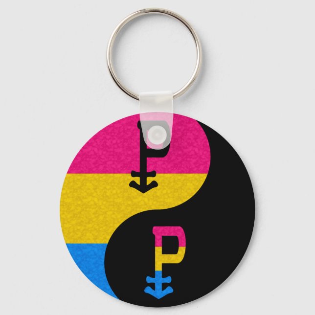 Pansexual Pride Yin and Yang Symbol in Pride Flag  Key Ring (Front)