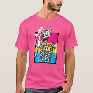 Pansexual Skeleton Drinking Coffee Gay Lesbian Lgb T-Shirt
