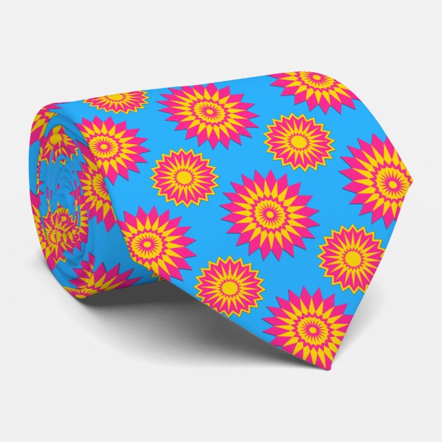 Pansexuality pride flag / blue flower pattern tie (Rolled)
