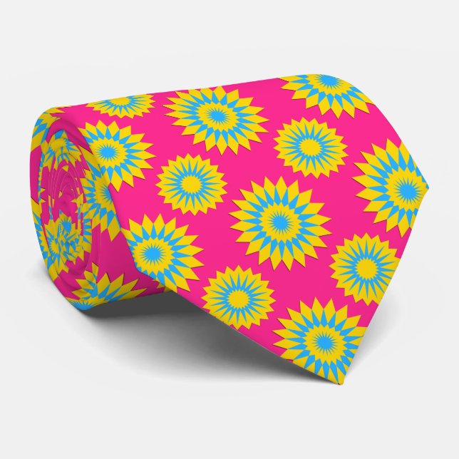 Pansexuality pride flag / pink flower pattern tie (Rolled)