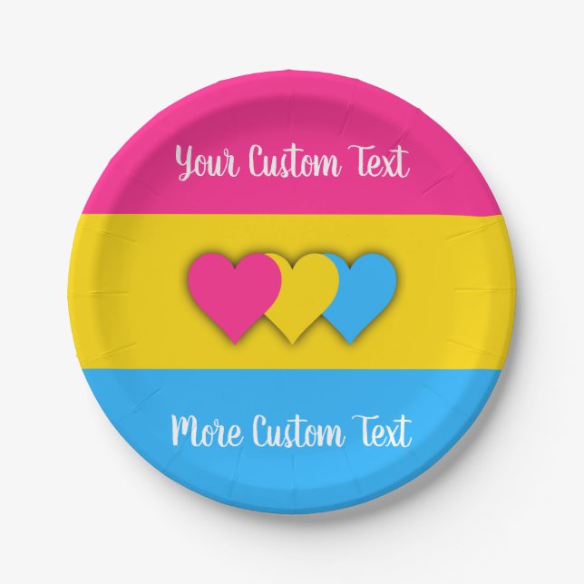 Pansexuality pride flag with text paper plates (Front)