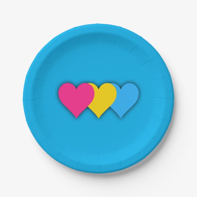 Pansexuality pride hearts paper plates (Front)