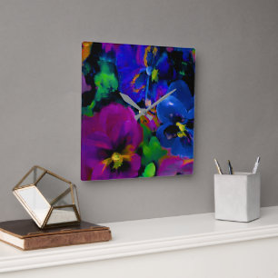 Pansies [abstract 2] square wall clock