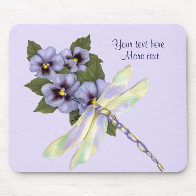 Pansies and Dragonfly Mouse Mat (Front)