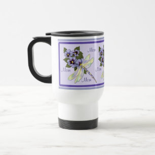 Pansies and Dragonfly Travel Mug