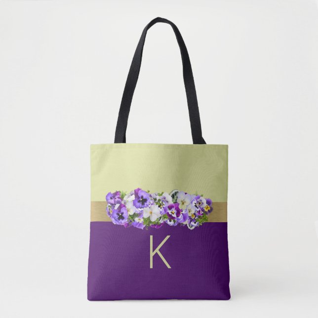 Pansies and Gold Personalised Tote (Front)