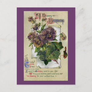 Pansies and Ivy Vintage Birthday Postcard