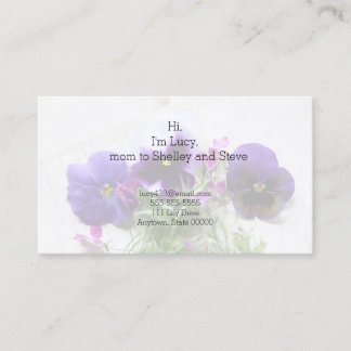 Pansies and lobelia on old handwriting mum calling card