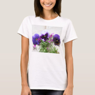 Pansies and lobelia on old handwriting T-Shirt