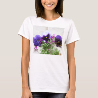 Pansies and lobelia on old handwriting T-Shirt