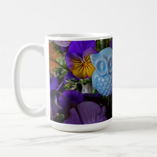 Pansies and owl mug (Left)