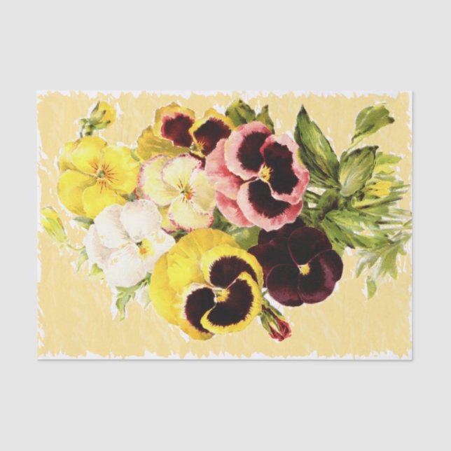 Pansies Antiqued Yellow Tissue Paper (Front)