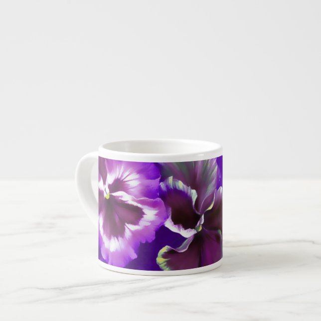 Pansies art stylised purple espresso mug (Front Left)
