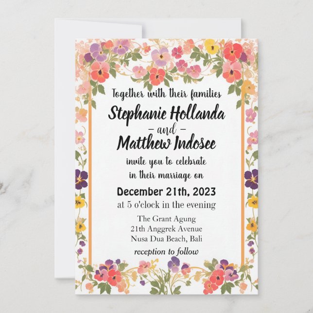 Pansies as Love Remembrance & Free-Spirited Joy -  Invitation (Front)
