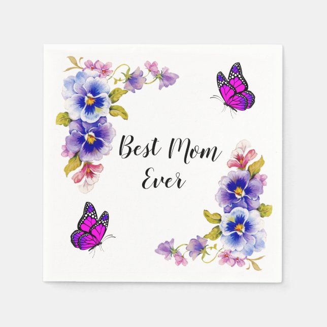 Pansies Best Mum Ever Napkins (Front)