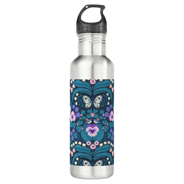 Pansies, birds and butterflies 710 ml water bottle (Front)