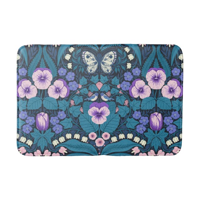 Pansies, birds and butterflies bath mat (Front)