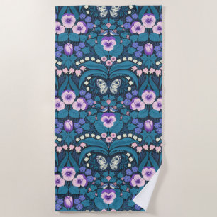 Pansies, birds and butterflies beach towel