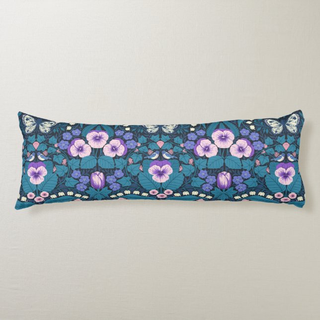 Pansies, birds and butterflies body cushion (Front)
