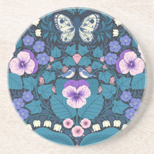 Pansies, birds and butterflies coaster