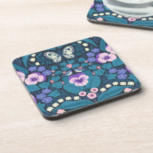 Pansies, birds and butterflies coaster