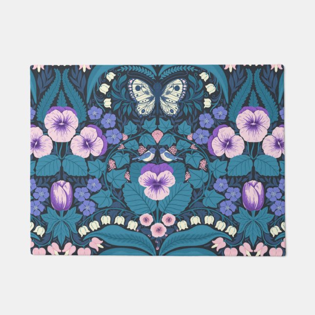 Pansies, birds and butterflies doormat (Front)