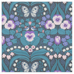 Pansies, birds and butterflies fabric