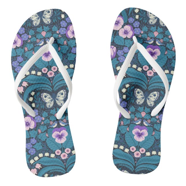 Pansies, birds and butterflies flip flops (Footbed)
