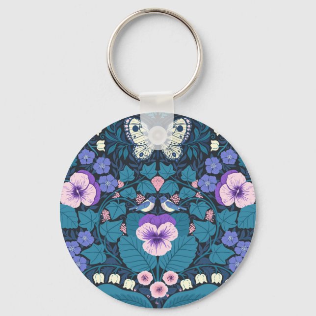 Pansies, birds and butterflies key ring (Front)